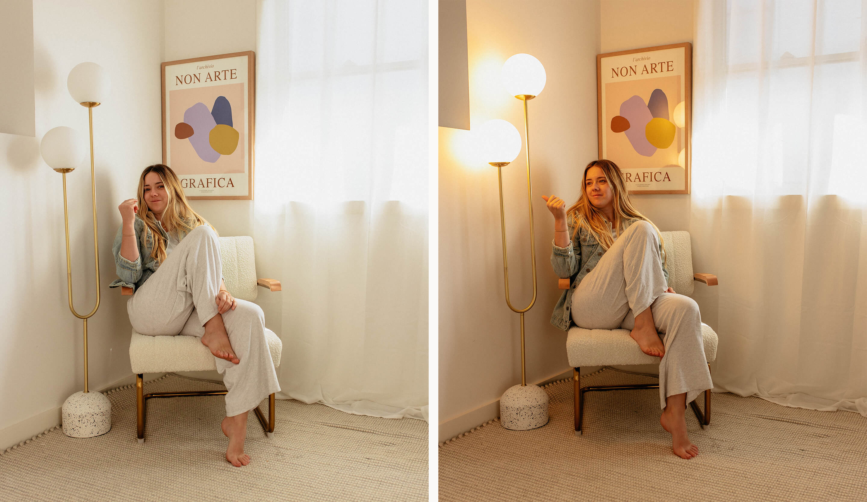 In Corner Glow up with Leah Williams, Leah shows us how to transform an empty corner space with a few key pieces and some stunning homewares, including our Blake Boucle Armchair, Tivoli Floor Lamp & a print from The Poster Club. 