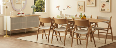 Shop the Life Interiors dining chair collection, Lake Oak Dining Chairs, Ethnicraft Bok Dining Table & Oak Sideboard.